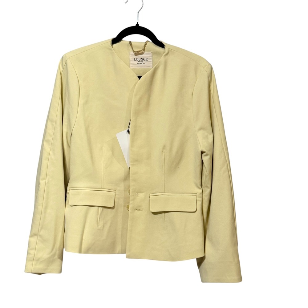 Lounge British Design Women Pale Yellow Collarless Tailored Blazer Size 8 NEW